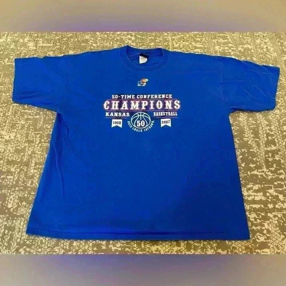 Kansas Jayhawks 50‎ conference champs Short Sleeve Men’s size 2XL color Blue